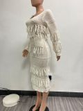 Sexy Knits Tassel Long Sleeve Midi Dress NYF-8157