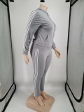 Plus Size PINK Letter Print Zipper Hoodies Two Piece Pants Set YIM-374