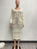 Sexy Knits Tassel Long Sleeve Midi Dress NYF-8157