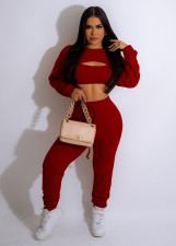 Solid Color Long Sleeve Tops+Vest+Pants 3 Piece Set TE-4654