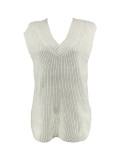 White Sleeveless V Neck Knits Vest ZDF-31265