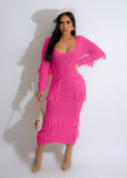 Sexy Knits Tassel Long Sleeve Midi Dress NYF-8157