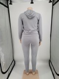 Plus Size PINK Letter Print Zipper Hoodies Two Piece Pants Set YIM-374