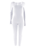 Solid Color Slim Long Sleeve Jumpsuit YH-5345