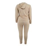 Plus Size PINK Letter Print Zipper Hoodies Two Piece Pants Set YIM-374
