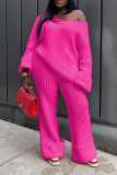 Plus Size Casual Solid Color Loose Knit Two Piece Pants Set TR-1285