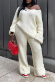 Plus Size Casual Solid Color Loose Knit Two Piece Pants Set TR-1285