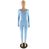 Solid Color Slim Long Sleeve Jumpsuit YH-5345