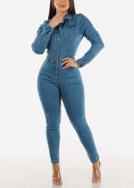 Plus Size Fashion Denim Single-breasted Button Slim Jumpsuit LX-3563