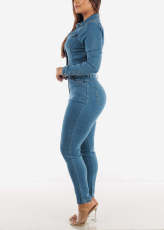 Plus Size Fashion Denim Single-breasted Button Slim Jumpsuit LX-3563