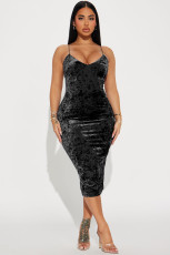 Sexy Solid Color Sling Slim Midi Dress YD-8790