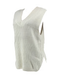 White Sleeveless V Neck Knits Vest ZDF-31265