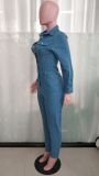 Plus Size Fashion Denim Single-breasted Button Slim Jumpsuit LX-3563