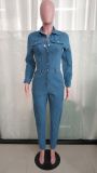 Plus Size Fashion Denim Single-breasted Button Slim Jumpsuit LX-3563