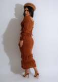 Sexy Knits Tassel Long Sleeve Midi Dress NYF-8157