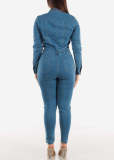 Plus Size Fashion Denim Single-breasted Button Slim Jumpsuit LX-3563