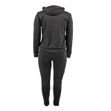 Plus Size PINK Letter Print Zipper Hoodies Two Piece Pants Set YIM-374
