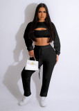 Solid Color Long Sleeve Tops+Vest+Pants 3 Piece Set TE-4654