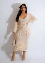 Sexy Knits Tassel Long Sleeve Midi Dress NYF-8157