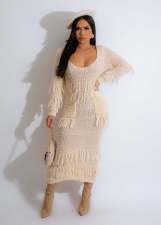 Sexy Knits Tassel Long Sleeve Midi Dress NYF-8157