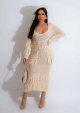Sexy Knits Tassel Long Sleeve Midi Dress NYF-8157