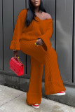 Plus Size Casual Solid Color Loose Knit Two Piece Pants Set TR-1285