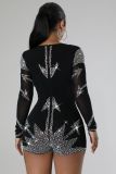Plus Size Long Sleeve Hot Drill Tight Romper NY-2900