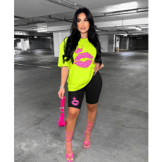 Lips Print Short Sleeve Short Sleeve Two Piece Set HGL-9009022