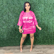 Casual Loose Sequin Print Half Sleeve Midi Dress CYA-900537