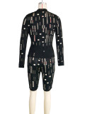 Sexy Hollow Out Long Sleeve Shorts Two Piece Set SH-390872