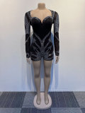 Plus Size Long Sleeve Hot Drill Tight Romper NY-2900