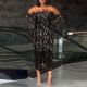 Plus Size See-through Lace Split Feather Wrap Chest Midi Dress NY-10630