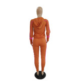 Fashion Zipper Patchwork Hooded Two Piece Pants Set QXTF-XT8813