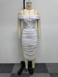 Sexy Plus Size One Shoulder Mesh Patchwork Skirt Two Piece Set NY-10632