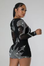 Plus Size Long Sleeve Hot Drill Tight Romper NY-2900