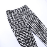 Black White Ripple Slim Stacked Pants FL-YY23030