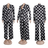 Plus Size Polka Dot Print Coat And Pants Loose 2 Piece Set NY-10638