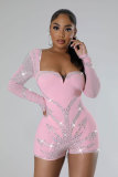 Plus Size Long Sleeve Hot Drill Tight Romper NY-2900