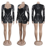 Plus Size Long Sleeve Hot Drill Tight Romper NY-2900