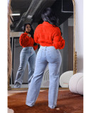 Casual Loose Lantern Sleeve Ribbed Sweater QXTF-8218