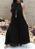 Fashion Solid Color Sling Pleated Maxi Dress LS-0110