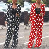 Plus Size Polka Dot Print Coat And Pants Loose 2 Piece Set NY-10638