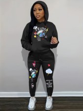 Padded Printed Hooded Sweatshirt Pants Two PIece Set SH-390878