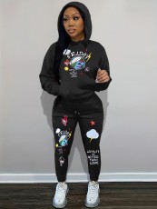 Padded Printed Hooded Sweatshirt Pants Two PIece Set SH-390878