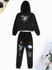 Padded Printed Hooded Sweatshirt Pants Two PIece Set SH-390878