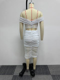 Sexy Plus Size One Shoulder Mesh Patchwork Skirt Two Piece Set NY-10632