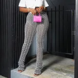 Black White Ripple Slim Stacked Pants FL-YY23030