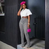 Black White Ripple Slim Stacked Pants FL-YY23030