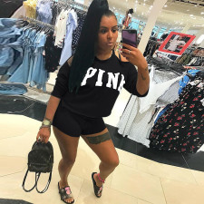 PINK Letter Print Sport Two Piece Shorts Set JH-018