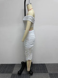 Sexy Plus Size One Shoulder Mesh Patchwork Skirt Two Piece Set NY-10632